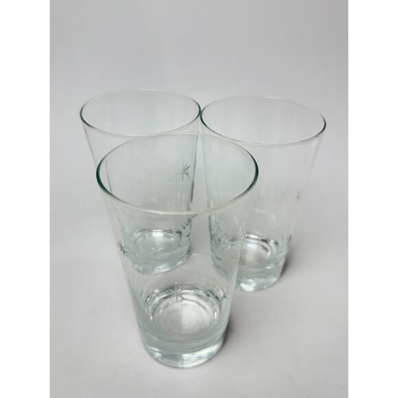 3 Vintage MCM Atomic Flat Tumbler Glass Star Dust by C G Quartzex Crystal 1950s - Picture 2 of 6